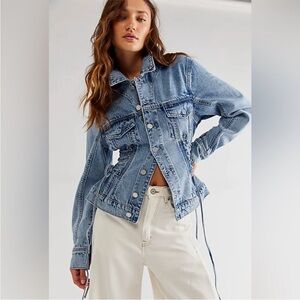 Cinch-Waist Light Blue Denim Jacket